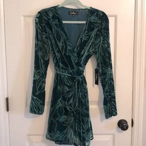 Lulus teal velvet wrap dress NWT
